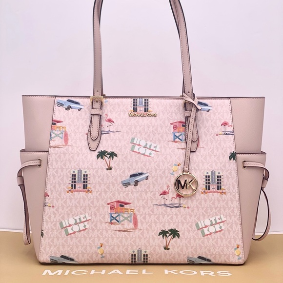 Michael Kors Handbags - Michael Kors Gilly Large  Logo and Leather Tote Shoulder Bag Powder Blush Multi